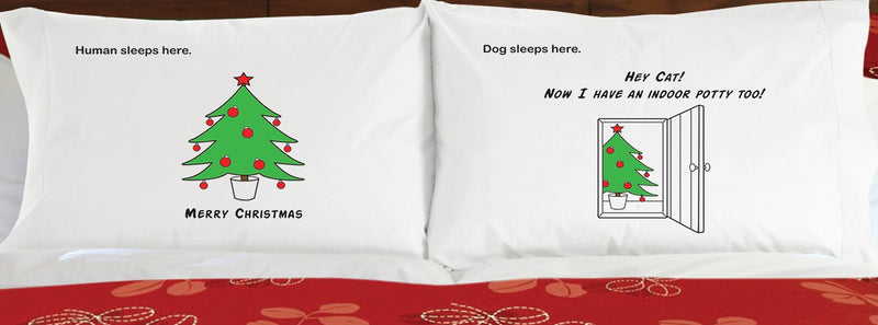 [Australia] - Dog SnorZ "Xmas-Indoor Christmas Tree" Pillowcase, White, Set of 2 