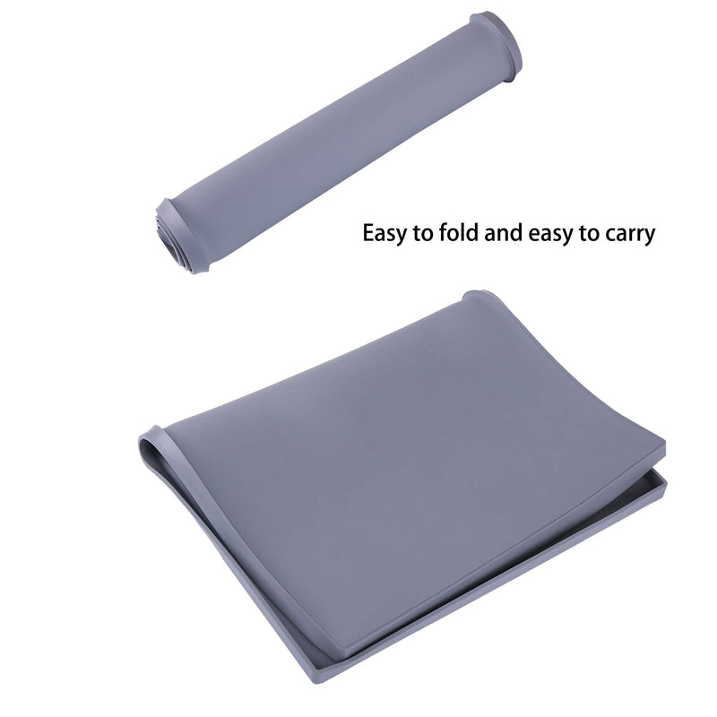 [Australia] - Hubulk Dog Cat Food Feeding Mat L (19"x12") XL (24"x16") or XXL (32X24) 0.5" & 1" inch Raised Edge Silicone Non Slip Waterproof Pet Food Mat Dog Bowl Placemat Large Grey 