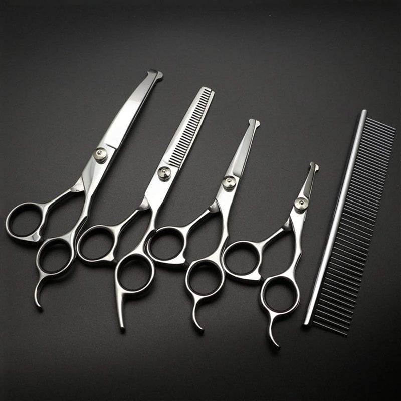 ANPPEX Dog Grooming Scissors, 5-Piece Set Rounded Tip Thinning Dog Scissors Comb Set, Curved Safety Dog Face Grooming Scissors Round End for Pet Cat - PawsPlanet Australia