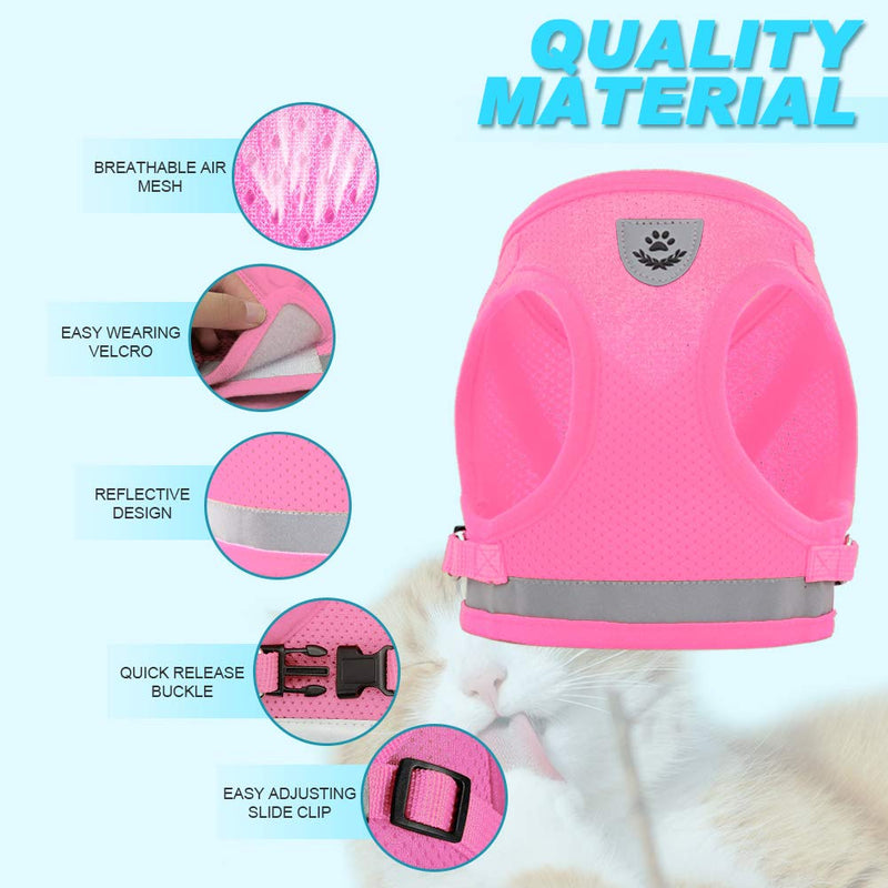 Supet Cat Harness and Leash Set for Walking Escape Proof with 2-in-1 Leash and Car Seat Belt Adjustable Harness for Cats Soft Mesh Cat Vest with Reflective Strap for Kitten Rabbit Puppy X-Small (Chest: 10" - 12") Pink - PawsPlanet Australia