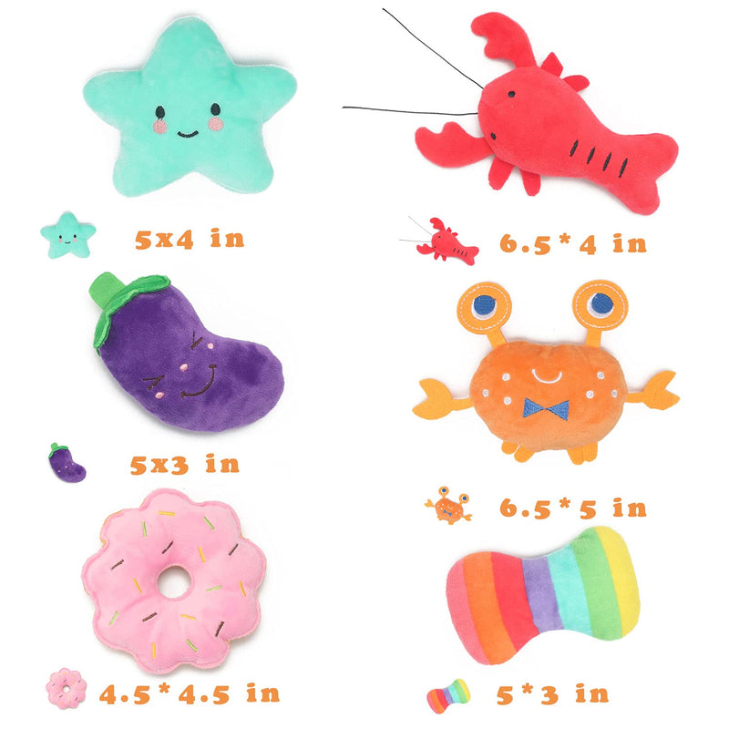 Catnip Toys for Indoor Cats - Squeaky Interactive Plush Toy - 6 Pcs of Donut Lobster Starfish Crab Rainbow Bone Eggplant - Cute Shapes Design, Funny Toy Kitten Supplies Best Gift for Cats / Puppy - PawsPlanet Australia