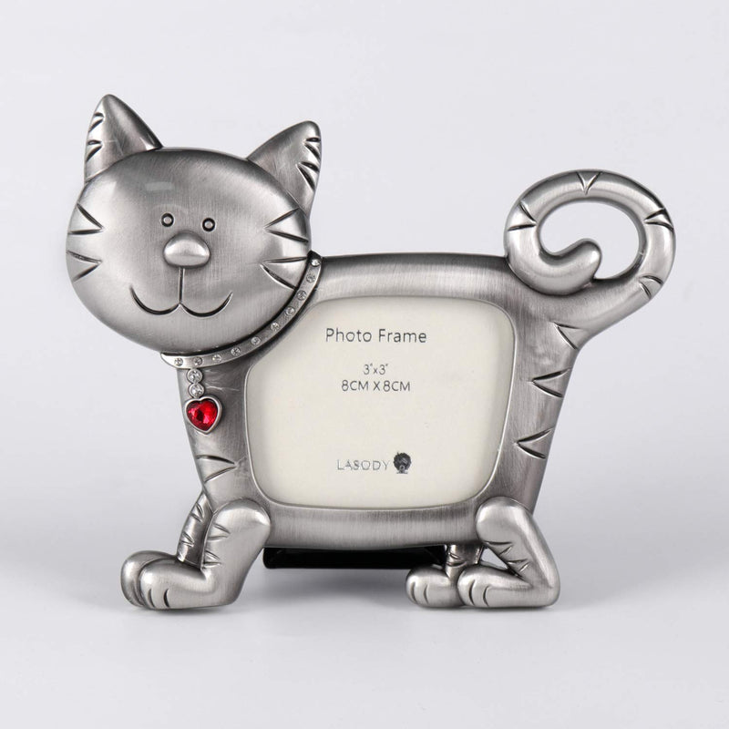 [Australia] - LASODY CAT Picture Frame Memorial -CAT Gifts for CAT Lovers 3X2.5(Cat) Antique Silver 