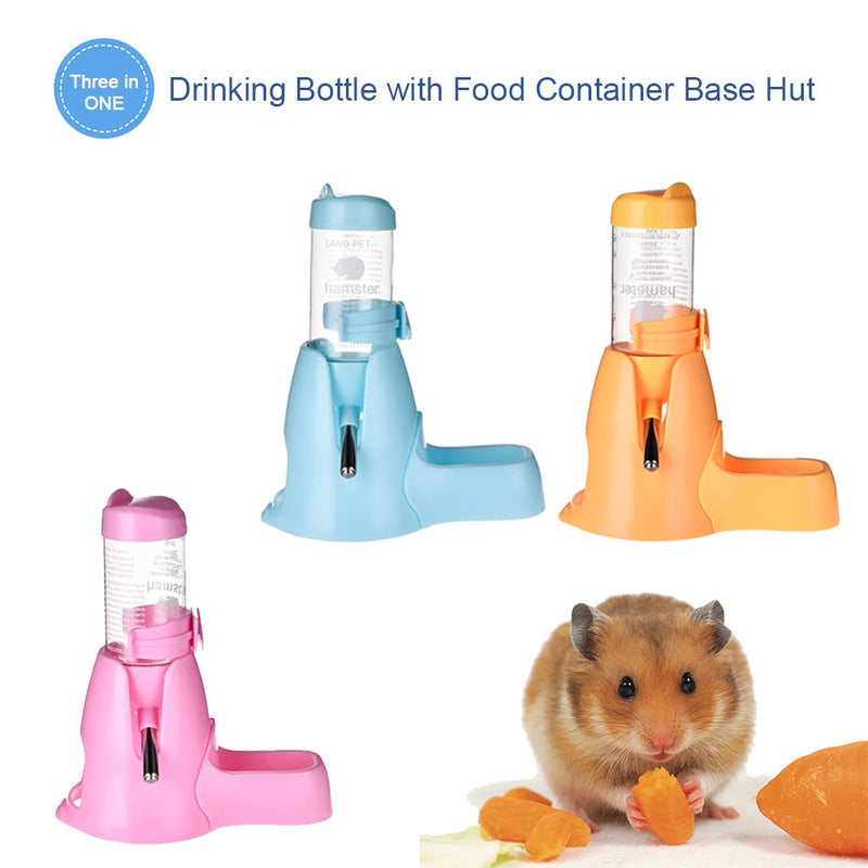 awtang 3 in 1 Hamster Water Bottle Food Container Base Hut for Drinking Feeding Rest 80 ml Rats Guinea-Pigs Ferrets Rabbits Small Animals Hanging Water Feeding Bottles Blue - PawsPlanet Australia