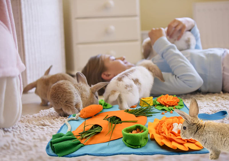 Vehomy 24"x20" Rabbit Foraging Mat with Fixing Handle Pet Bunny Guinea Pigs Polar Fleece Snuffle Pad Small Animal Interactive Feeding Mat Bed for Rabbits Hamsters Dogs Chinchillas Ferrets - PawsPlanet Australia