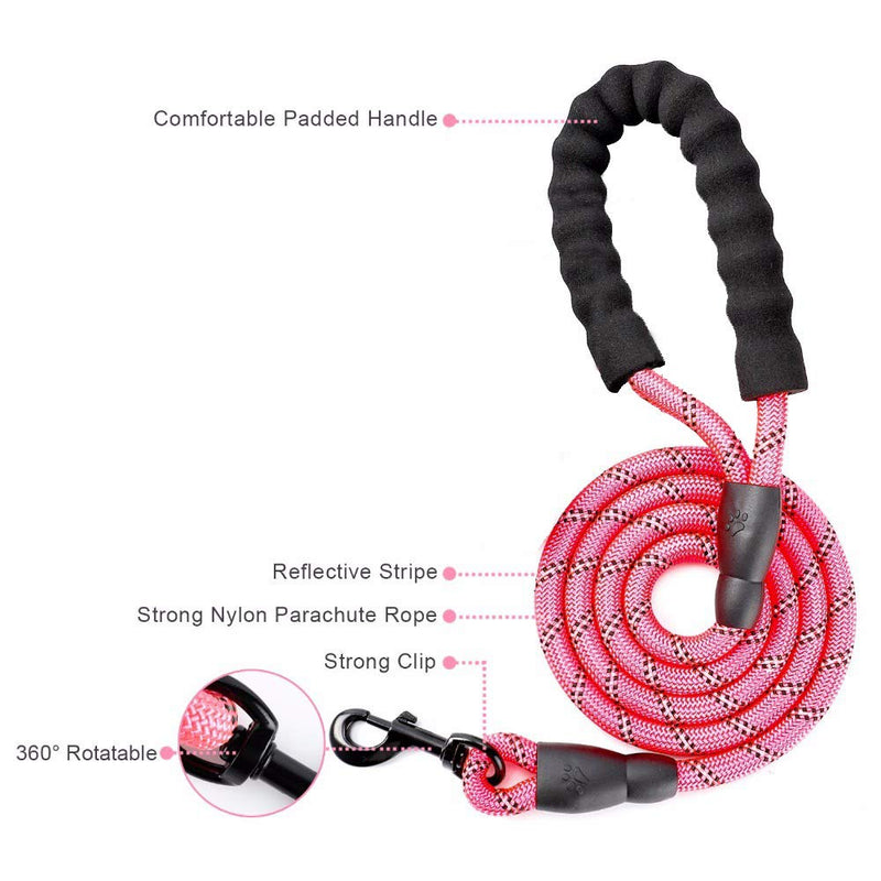 [Australia] - Pink Trasen Pet Strong Dog Leash 5ft Long with Comfortable Padded Handle, Reflective Stripes. Heavy Duty Training Durable Nylon Rope Leashes for Small Medium Large 