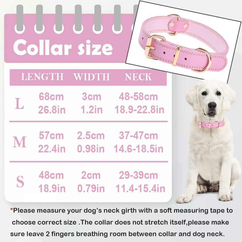Extra Thick Premium Genuine Leather Dog Collar, Adjustble Heavy Duty Dog Collars for Small Medium & Large Breed Dogs(Pink) (S) S (Neck 29-39cm) Pink - PawsPlanet Australia