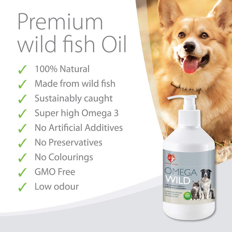 Wild Fish Oil for Dogs OmegaWild 500ml | Alternative to Salmon Oil with Higher Omega 3 | Pets Best For Joints, Skin, Coat, Heart | Premium Fish Oil Supplements for Dogs Essential Vitamin E | 500 ml (Pack of 1) - PawsPlanet Australia