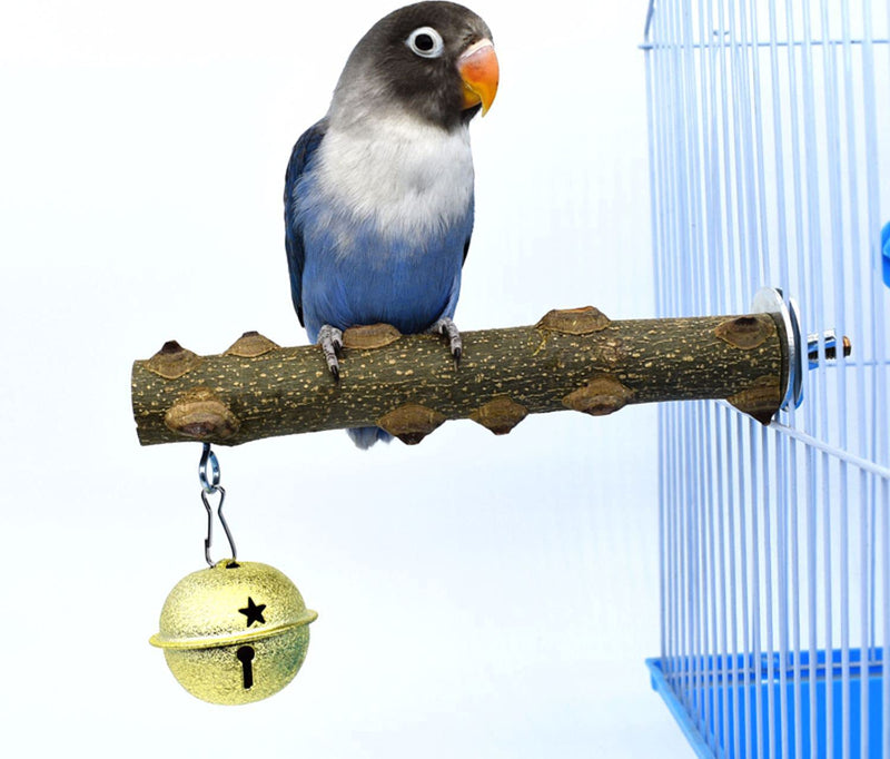 2pcs Bird Perch Stand Wood Natural Wood Perch Stand Toy, Prickly Ash Wood Bird Multifunctional Stand Toy with Little Bell and Metal Screw Buckle for Parrot Lovebird Cockatiel Mynas Little Sunbird Cage - PawsPlanet Australia