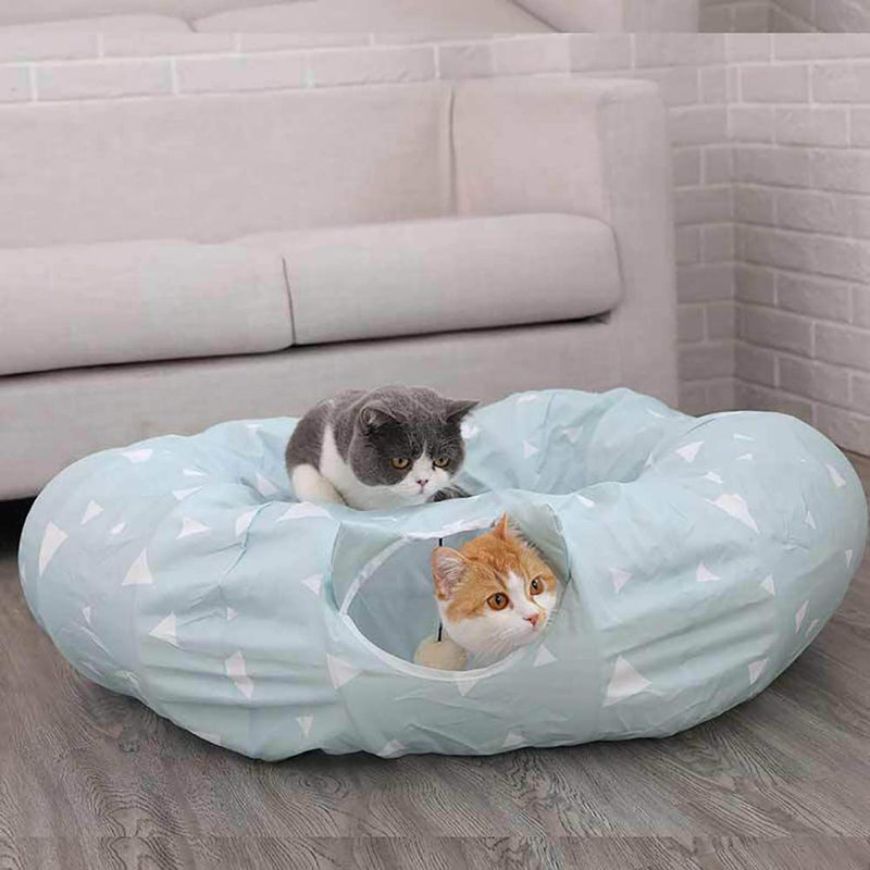 LeerKing Cat Round Tunnel Toys Cat Toy with Pool Playground Blue Color 2 Tunnel Set with Cat Toy Ball for Cat Dog Play Game, 25 * 93cm - PawsPlanet Australia