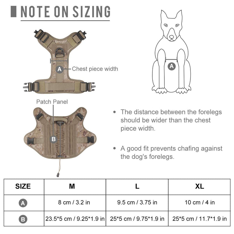 Military Tactical Dog Harness No-Pull Molle Vest Harness Patrol Working Dog With Handle and Front Clip Escape-Proof Adjustable Service Dog Harness for Hiking Training Desert Camo M - PawsPlanet Australia