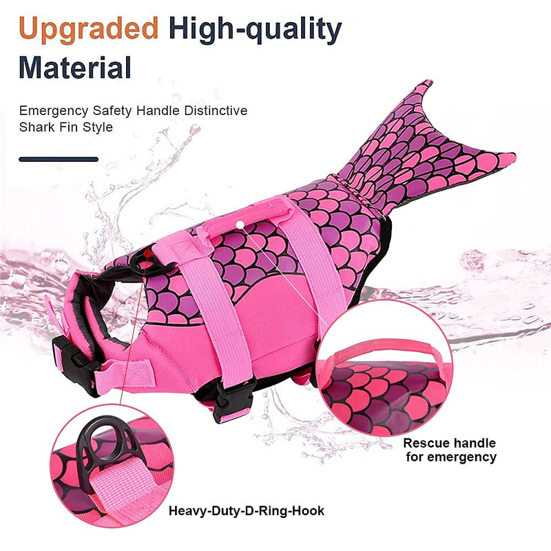 Dog Life Jacket, Mermaid Hot Pink, Ripstop Pet Floatation Vest Saver Swimsuit Preserver for Water Safety at The Pool, Beach, Boating - PawsPlanet Australia