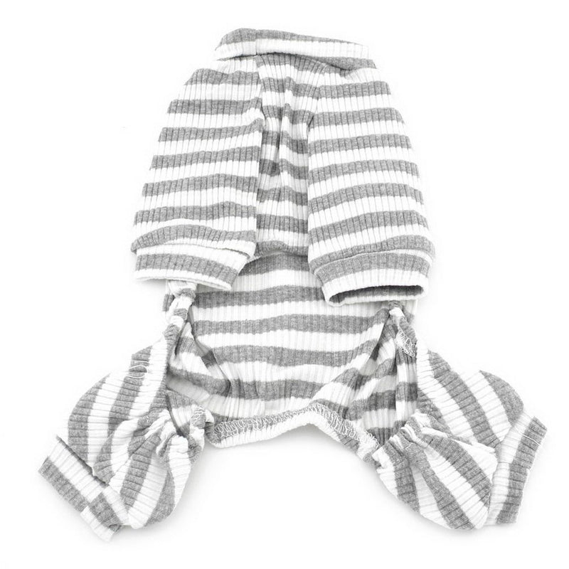 [Australia] - Ranphy Small Dog Stripe Pajamas Comfy Cotton Pet Clothes Puppy Outfit Cat Apparel Doggy Pyjamas PJS Shirt Yorkie Jumpsuit Boys Girls (Size Runs Small One to Two Size Than US Size) M(Neck: 10",Back: 9.5",Chest: 14.5"） Grey 