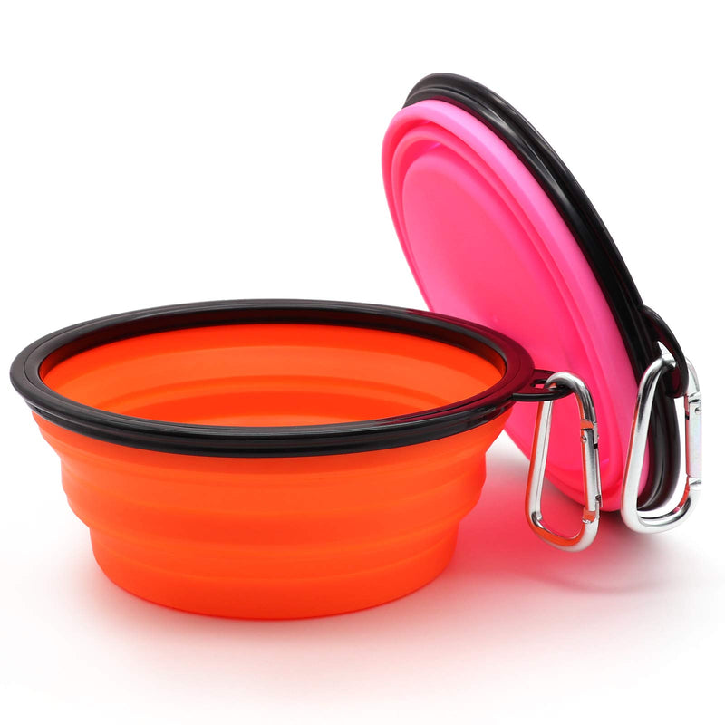 SLSON Collapsible Dog Bowl, 2 Pack Collapsible Dog Water Bowls for Cats Dogs, Portable Pet Feeding Watering Dish for Walking Parking Traveling with 2 Carabiners Large Orange+Pink - PawsPlanet Australia