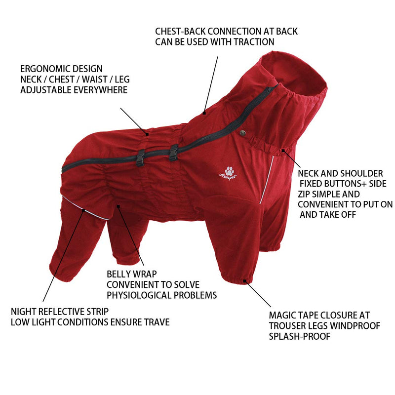 [Australia] - Dr.NONO Dog Raincoat with Zipper and Reflective Strip,Adjustable Waterproof Jacket,Breathable Lightweight Dog Poncho for Medium Large Dog XL RED 