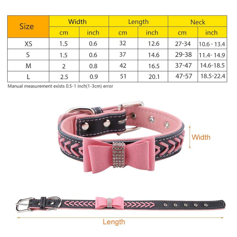 Fdit Dog Collar Bow Tie Rhinestone Studded Soft PU Pet Necklaces(S-Pink) S Pink - PawsPlanet Australia