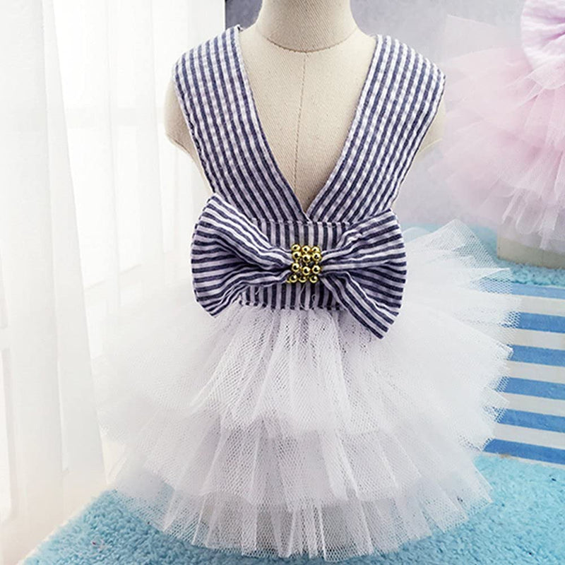 Dog Dresses, Fashion Pet Dog Clothes, Striped Mesh Puppy Dog Princess Dresses Blue X-Small - PawsPlanet Australia