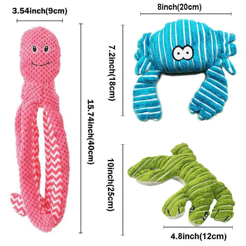 Dog Squeaky Toy Dog Soft Toy Plush Dog Toy, Octopus Tough Dog Toys with Crinkle Paper for Small Medium and Large Dog Playing (3PCS) - PawsPlanet Australia