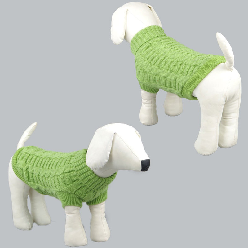 [Australia] - Wiz BBQT Knitted Braid Plait Turtleneck Sweater Knitwear Outerwear for Dogs & Cats Green M 