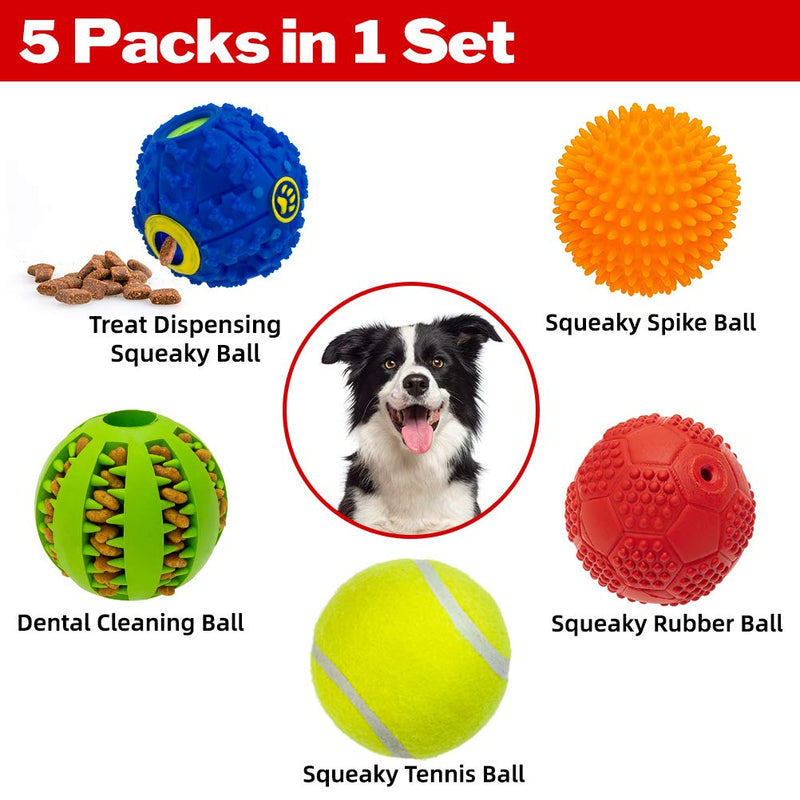 [Australia] - KOOLTAIL Interactive Squeaky Dog Ball Toys Set - 5 Different Functions Balls - Food Treat Dispensing Toys Chew Teething Ball Tennis Ball IQ Puzzle Fetching Resistant Rubber Ball for Medium Large Dogs 