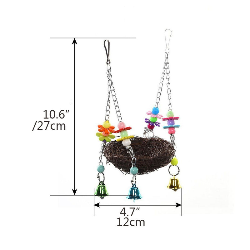 Natural Rattan Nest Bird Swing Toy with Bells for Parrot Cockatoo Macaw Amazon African Grey Budgie Parakeet Cockatiel Conure Lovebird Finch Cage Perch S - PawsPlanet Australia