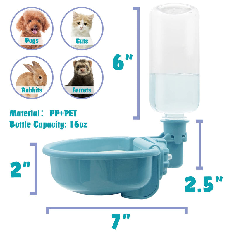 Vannon Dog Water Bottle for Crate 16oz/480ml Anti-Overflow BPA Free Water Dispenser for Small Dogs Cats Rabbit Ferret and Small Animals Blue - PawsPlanet Australia