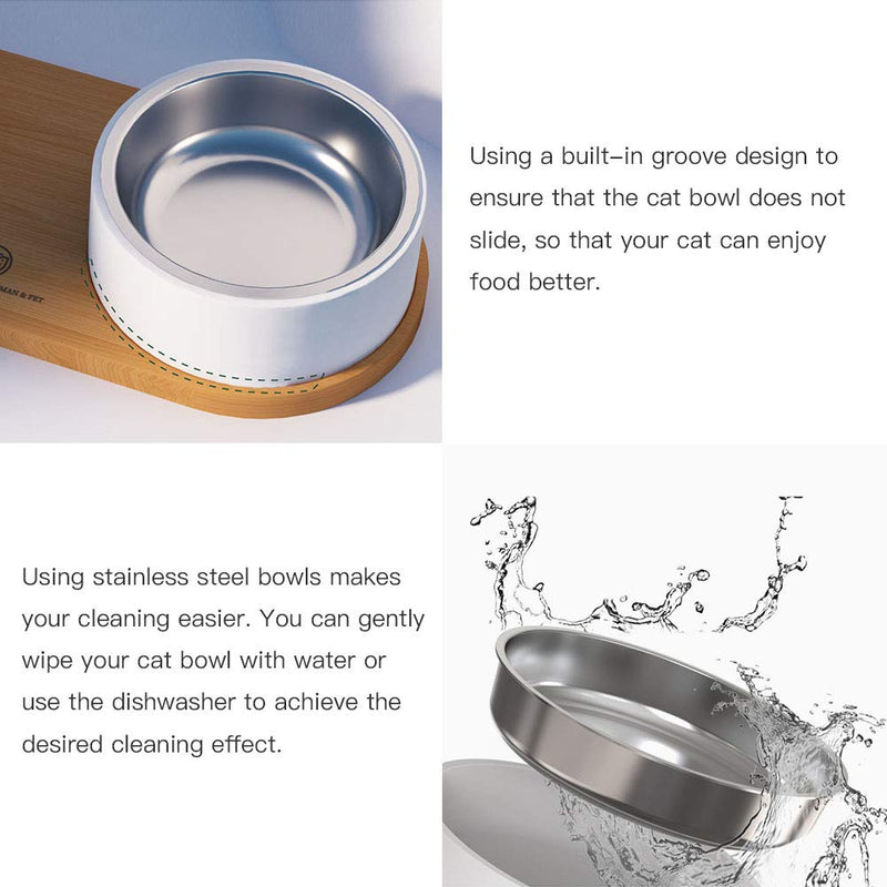 Marchul Cat Bowls with Double Stainless Steel Bowls, Wood Stand with Food Mat, Raised Food and Water Bowls for Cat and Small Dog, Dishwasher Safe - PawsPlanet Australia