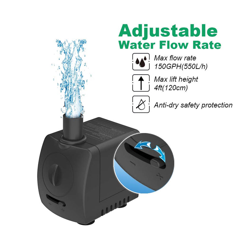 Knifel Submersible Pump 550L/H 9.5W Dry Burning Protection with Ultra Quiet Desin 1.2m High Lift for Fountains, Hydroponics, Ponds, Aquariums & More - PawsPlanet Australia