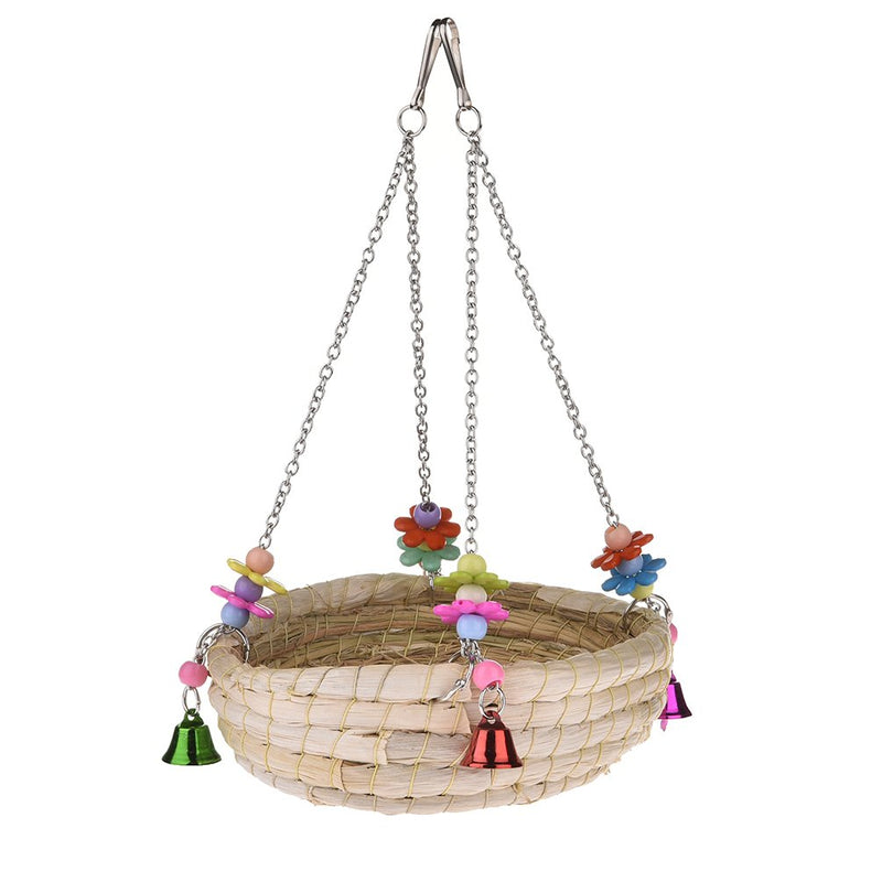 [Australia] - Woven Straw Nest Bed Large Bird Swing Toy with Bell for Parrot Cockatiel Parakeet African Grey Cockatoo Macaw Amazon Conure Budgie Canary Lovebird Finch Hamster Chinchilla Cage Perch 