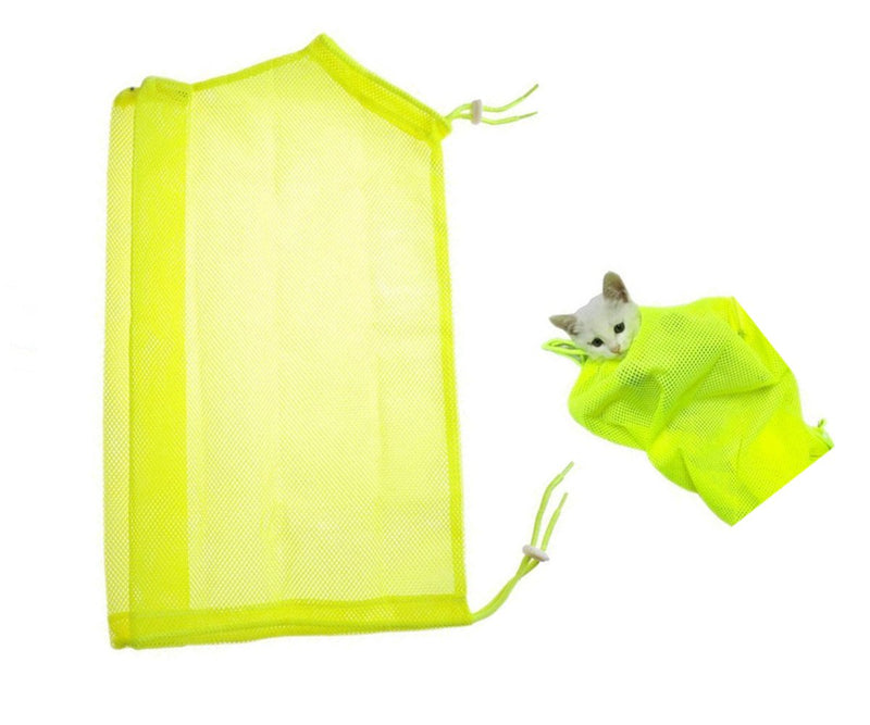 [Australia] - TECH-P Creative Life Adjustable Multifunctional Polyester Cat Washing Shower Mesh Bags Pet Nail Trimming Bags-Yellow 