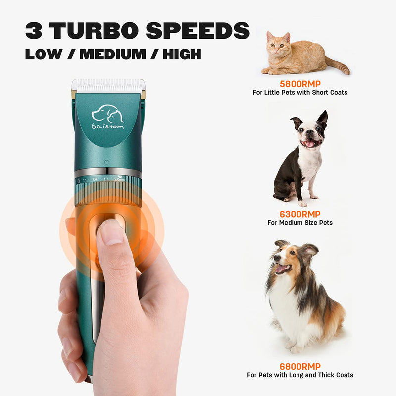 Baistom Dog Grooming Kit, Dog Clippers Trimmers for Small Dogs &Cats, Cordless Paw Clippers with 3 Turbo Speeds, Professional Animal Clippers Fast Charging - PawsPlanet Australia