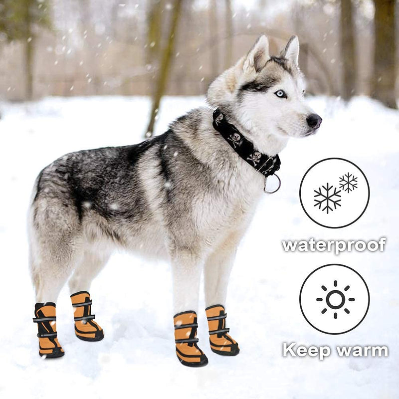 Protective Dog Boots Waterproof Set of 4, Anti-Slip Pet Dog Shoes with Adhesive Buckle Reflective Straps Dog Shoes Warm Wear-resistant for Medium Large Dogs Winter Walking Outdoor Orange M - PawsPlanet Australia