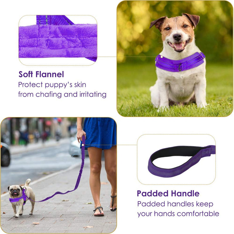 SlowTon Dog Harness and Dog Leash Set, Dog Leash Leash Quick Fit Harness Soft Padded Pet Vest Harness with Dog Leash Adjustable Reflective Car Harness and Bungee S Purple - PawsPlanet Australia