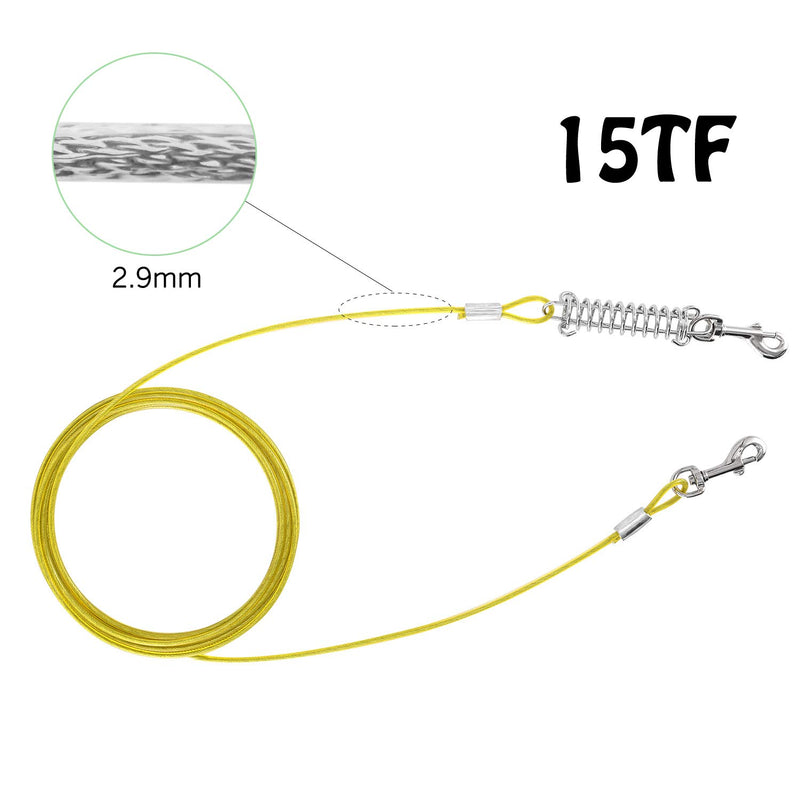 [Australia] - Tie Out Cable for Dogs Up to 30/60/90/125 Pounds, 15/20/30/40ft Length Available, Dog Runner with Shock Absorbing Spring for Yard and Camping, Reflective & Rust Proof Leash for Small to Large Dogs 35lbs15ft Yellow 