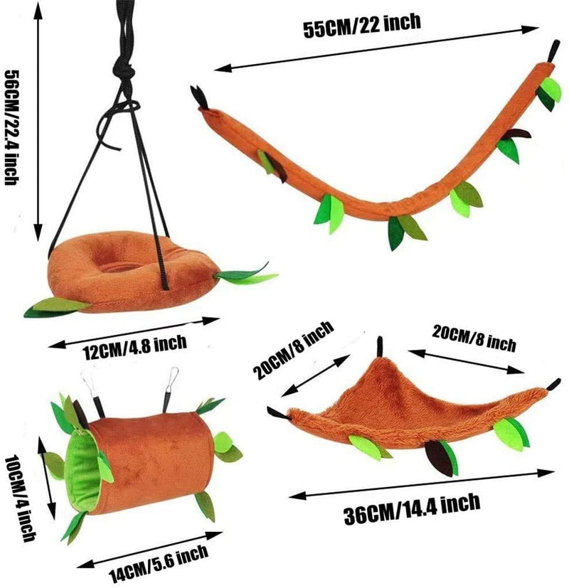 [Australia] - FunMove Hamster Hammock Rat Bird Parrot Hanging Warm Bed House Cage Nest Accessories Forest Pattern Cage Toy Leaf Hanging Tunnel and Swing for Sugar Glider Squirrel Hamster Playing Sleeping Pack of 5 