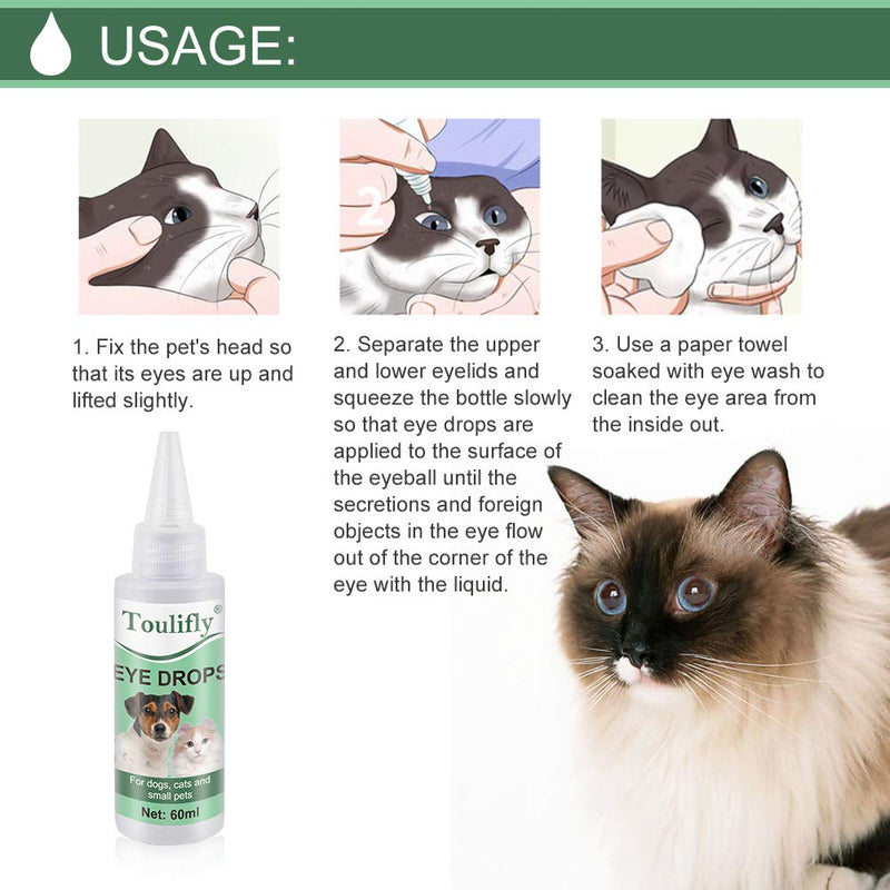 Toulifly Dog Eye Drops, Cat Eye Drops,Dog Eye Drops Natural, Pet Eye Cleaner for Dogs & Cats, Tear Stain & Dirt Crust and Discharge Remover, Helps Reduce Irritation and Prevents Tear Stains 60 ml (Pack of 1) - PawsPlanet Australia