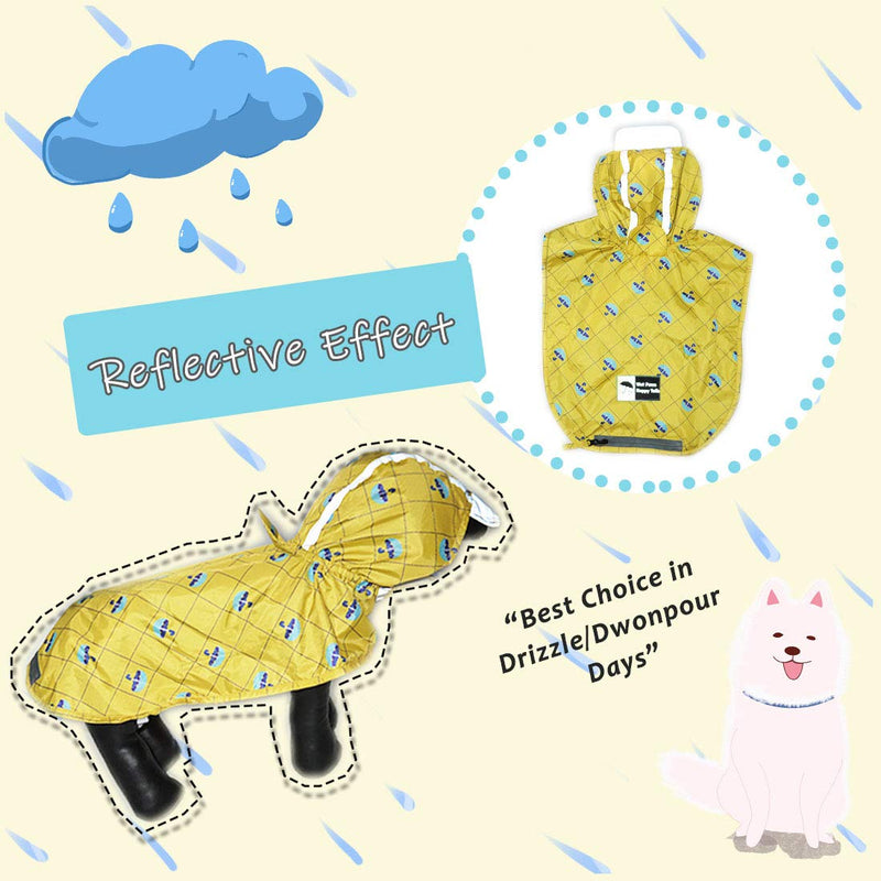 [Australia] - kyeese Dog Raincoat Antidroplet Waterproof Reflective Dog Rain Poncho with Hood Lightweight Packable Dog Slicker Raincoats with Zip Pocket X-Small (Back length 10") Yellow 