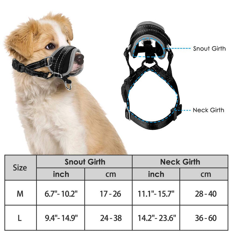 [Australia] - SlowTon Dog Muzzle, Update More Comfortable Prevent from Biting Barking Chewing Behavior Training Adjustable Soft Reflective Quick Fit Nylon Dog Mouth Cover for Medium Large Dog Black 