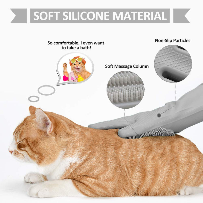 [Australia] - Pet-Grooming-Gloves for Bathing & Hair-Removal, Dog and Cat Brush Bath-Scrubber Glove, Pets Silicone Scrubbing Gloves for Shedding, Pet Shower Attachment Supplies for Anti-Bite & Anti-Scratch 6.4 Ounce Gray 