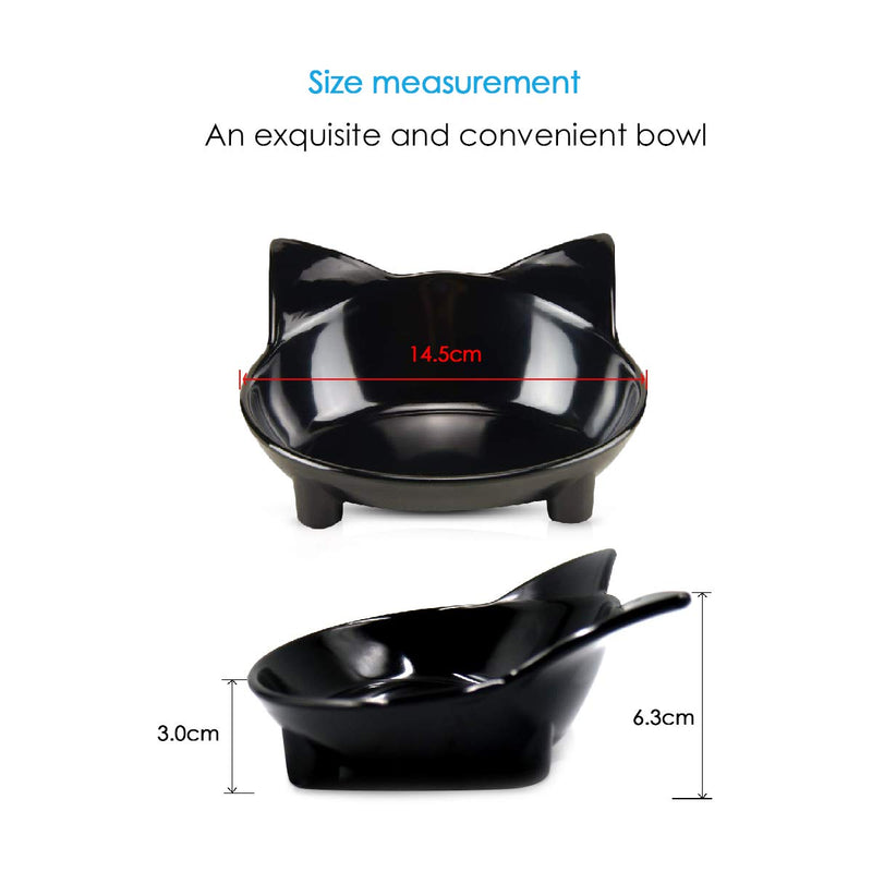 PETCUTE Cat Bowls Cat Food Bowls Non Skid shallow Pet Feeding Bowl for Cats and Small Dogs Set of 2 Black - PawsPlanet Australia