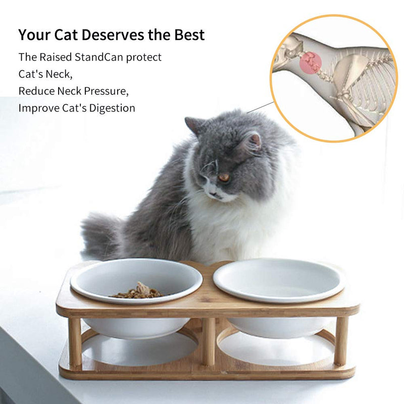 Ceramic Double Cat Food and Water Bowl Set ,Dog Cat Food Dish with Stand,Elevated Cat Dog Bowls ,Raised Cat Food Bowls Anti Vomiting,Pet Bowl Stress Free for Cats and Small Dogs-(480ML/16.2oz) X 2 double bowl White - PawsPlanet Australia