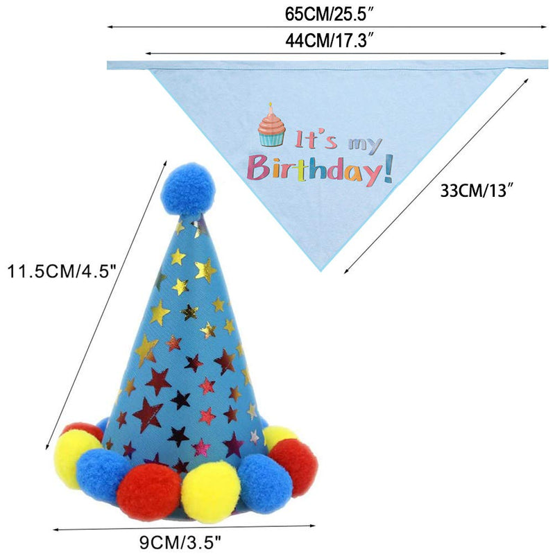 Dog Birthday Bandana Scarfs with Cute Doggie Birthday Party Hat, Cute Pet Party Accessories Supplies for Puppy Cat Small Dog Breeds Blue - PawsPlanet Australia