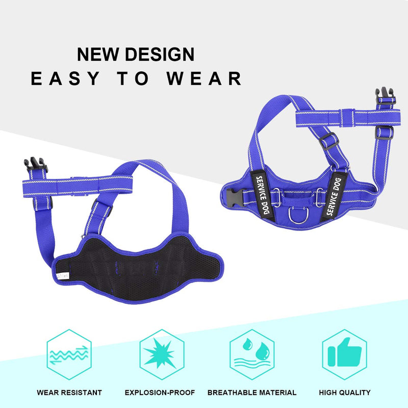 [Australia] - Service Dog Harness, No-Pull Reflective Vest Harness Adjustable Outdoor Pet Vest - Easy On & Off Comfort Pet Halters Breathable Oxford Soft Vest with Easy Control Handle for Small Medium Large Dogs L (NECK: 17″-27″/CHEST: 26″-34″) Blue 