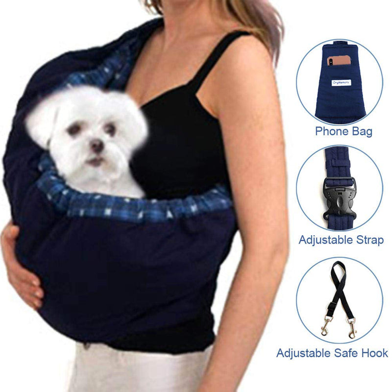 OrgMemory Pet Sling Carrier, Adjustable Dog Sling, Small Dog Cat Outdoor Shoulder Pet Carrier Blue Plaid - PawsPlanet Australia