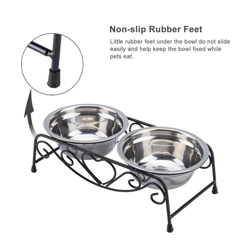 Pets Bowl, Stainless Steel Double Bowl with Back Stand C For Pets, Dog Cat Feeder, with Non-Slip Rubber Feet, 13.5 cm, Silver - PawsPlanet Australia