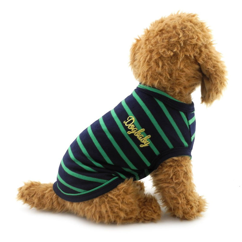 SMALLLEE_LUCKY_STORE Small Dog Tank Shirt Camp Shirt for Dogs Stripes Vest Chihuahua Clothes Doggy Cotton Shirts Green S M - PawsPlanet Australia