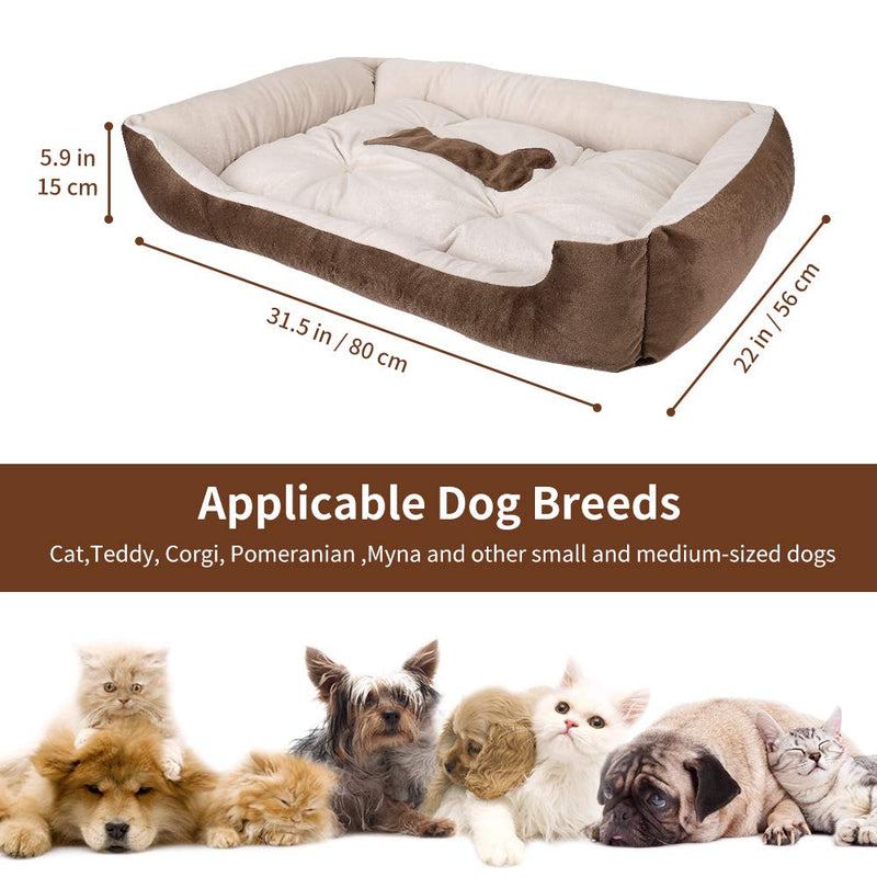 [Australia] - SlowTon Warming Dog Bed, 31.5 Inch Machine Washable & Dryer Pet Sleeper Couch Sofa，Ultra-Soft Breathable Cotton Cozy Calming Cushion with Non-Slip Bottom for Medium Small Dog M - 31” x 22” Coffee 