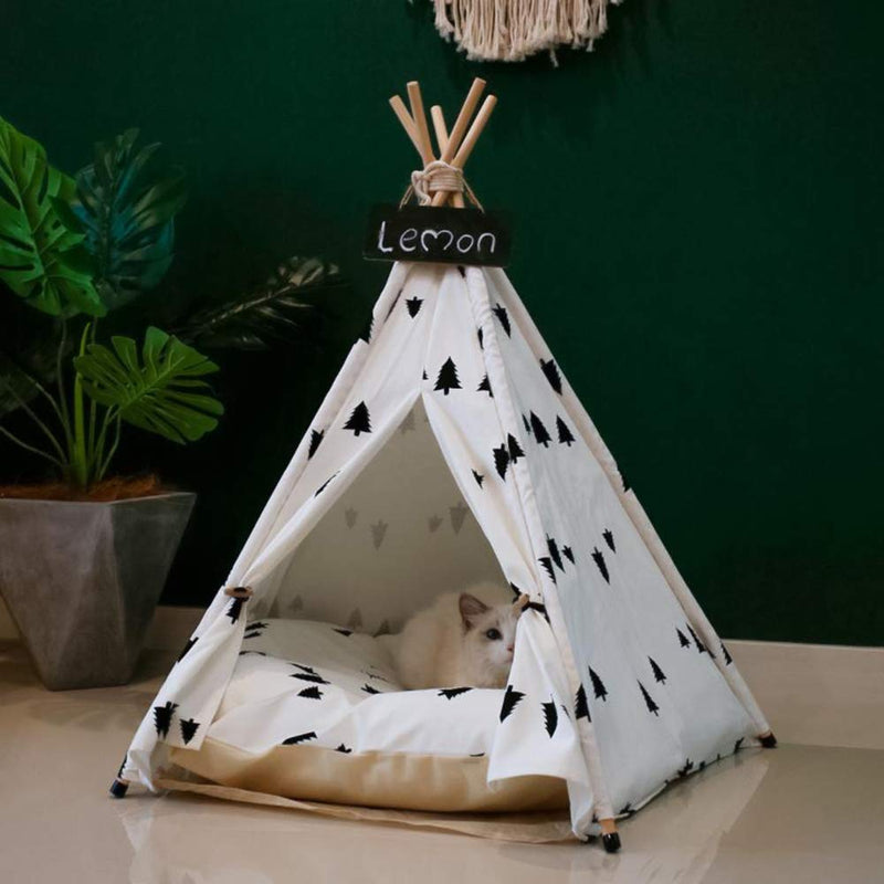 Arkmiido Dog Teepee Bed Cat Tent-Portable Pet Dog Tent Indoor Dog House-Puppy Dog Bed Accessories for Small Dogs- Pet Houses for Puppy or Cat with Thick Cushion and Blackboard - PawsPlanet Australia