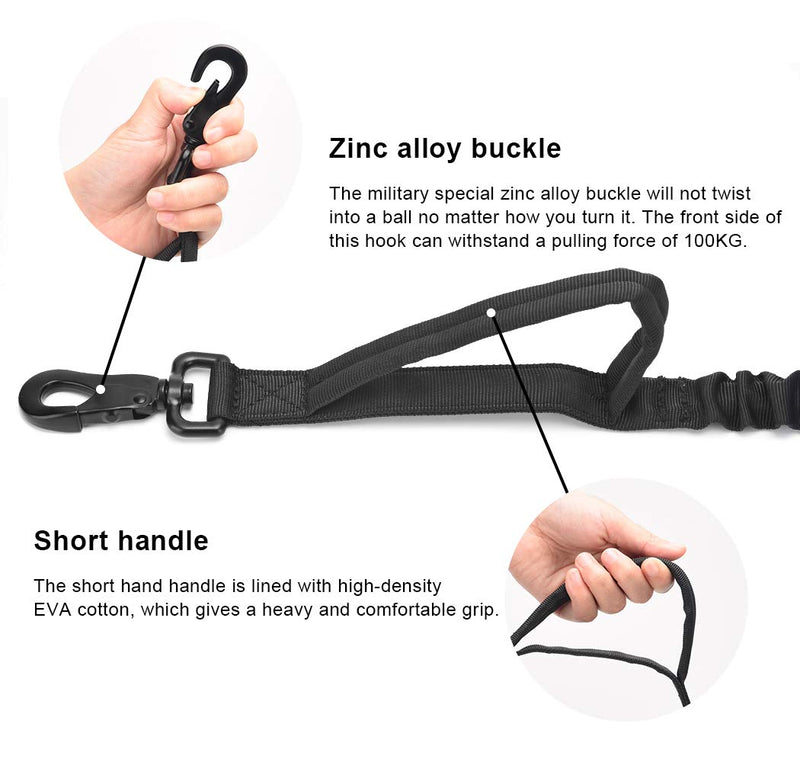 Tactical Bungee Dog Leash, Elastic Military Training Dogs Lead for Shock Absorption, Strong Buckle Comfort Pet Leash with 2 Safty Control Handles for Training and Walking BLACK BK - PawsPlanet Australia