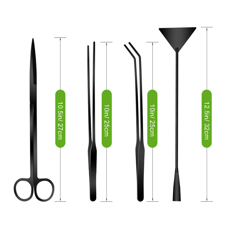 Catcan Quarium Aquascape Tools Kits, 4 in 1 Anti-Rust Aquatic Plant Aquascaping Tool Stainless Steel Black Tweezers Scissors Spatula for Aquarium Tank Clean Fish Tank Aquascape Tools Sets (Black) - PawsPlanet Australia