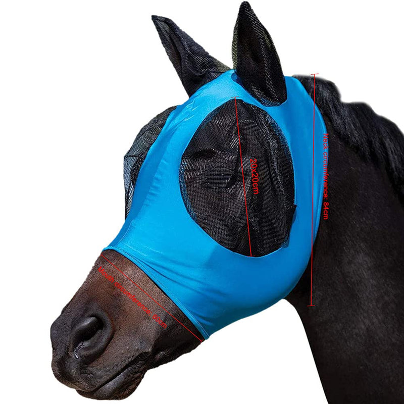 TeTupGa Horse Fly Mask With Ear Anti-Mosquito Anti Fly Soft Mesh Smooth & Elasticity Equine Cover Anti-UV Pony Face Protection (Blue) Blue - PawsPlanet Australia